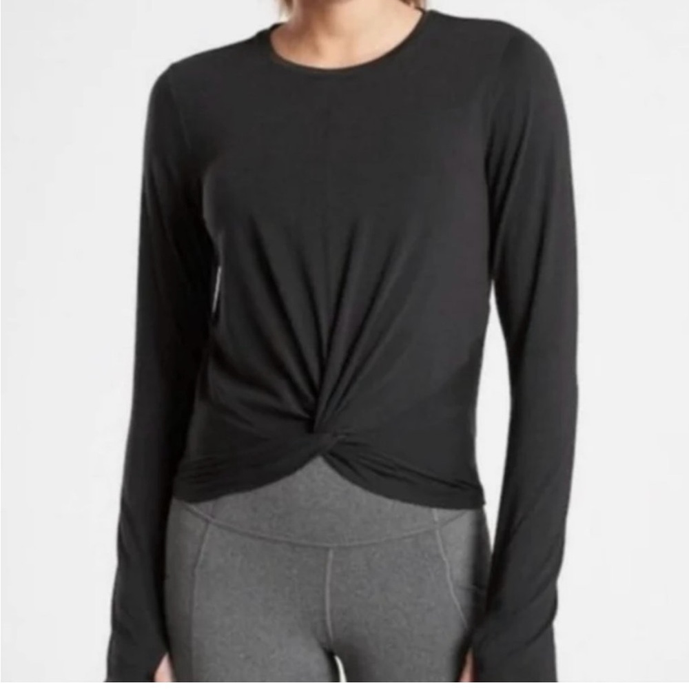 Athleta Essence Black Long Sleeve Twist Front Top